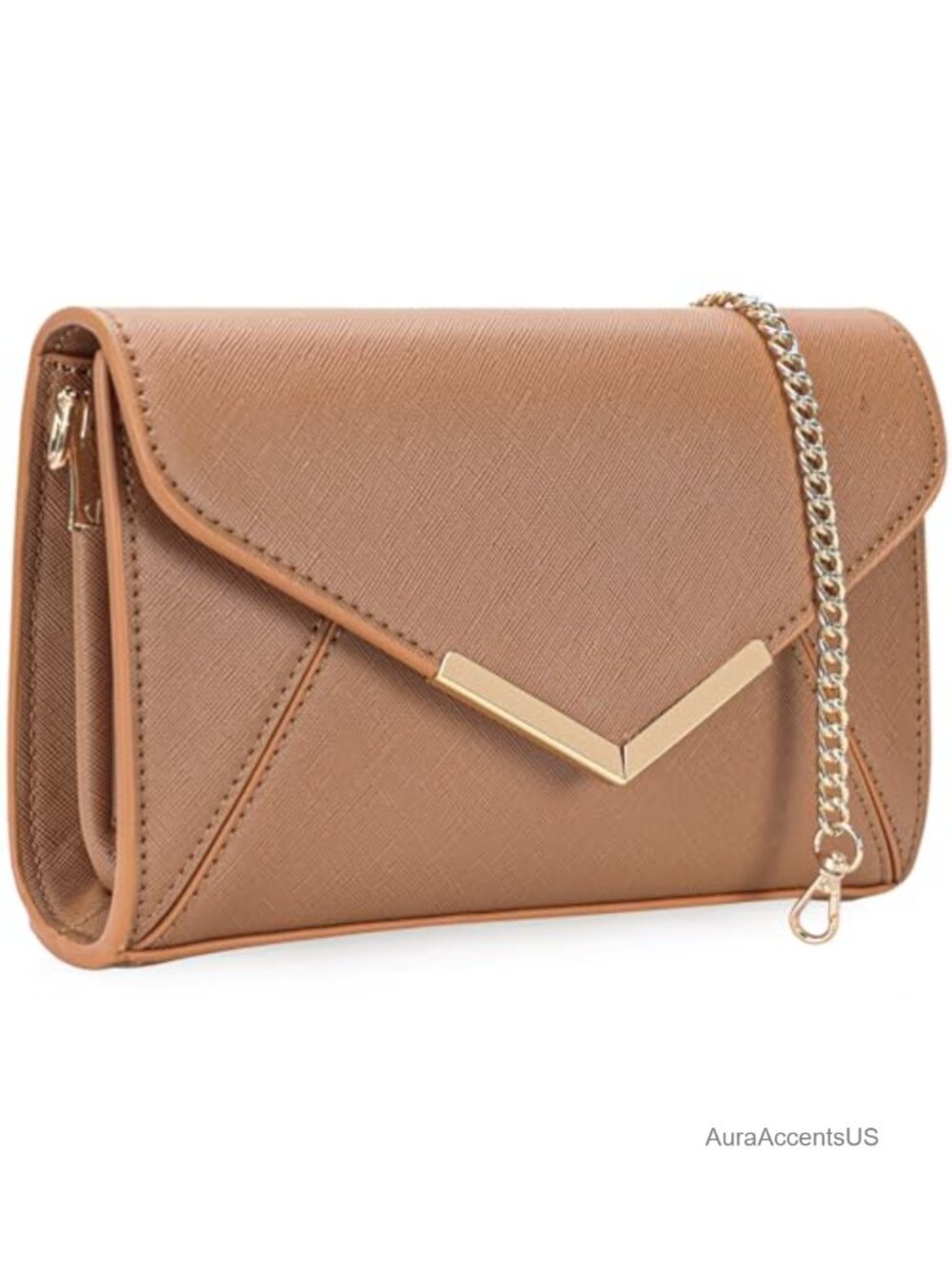 Faux Saffiano Leather Envelope Clutch Evening Handbag with Chain Strap Formal